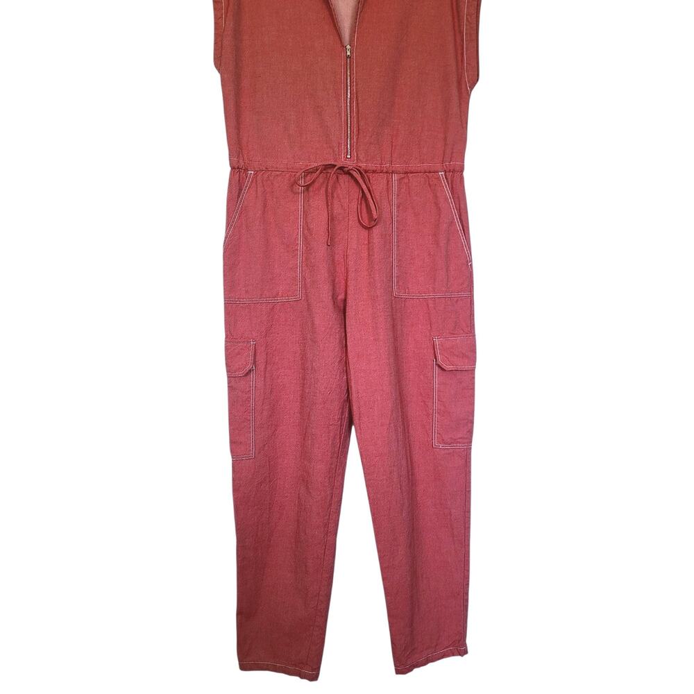 MINIMALIST Tamara Davydova Traci Japanese Denim Cargo Jumpsuit in Red - Size M - Picture 4 of 6